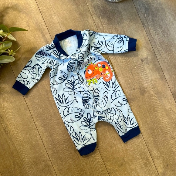 Koala Baby Boy Zip Longalls Blue Chameleon Romper Tropical One Piece - Picture 4 of 10